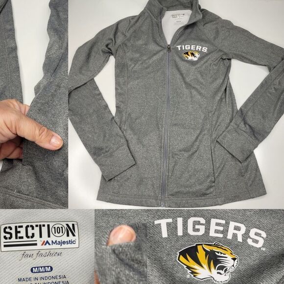 M MU Majestic MISSOURI UNIVERSITY MIZZOU TIGERS zip jacket pockets gray medium - Picture 1 of 11